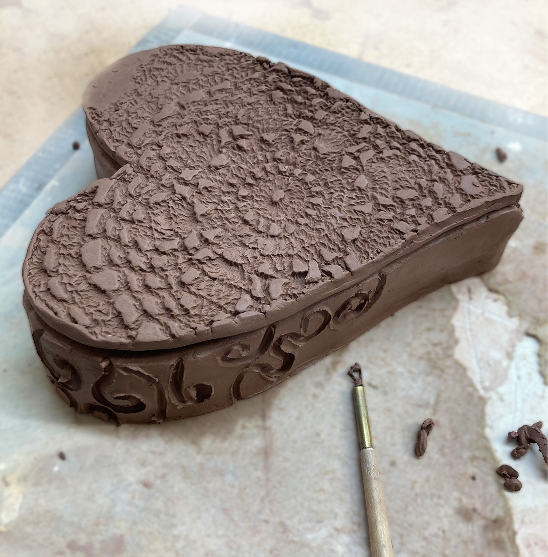 textured clay heart shaped box