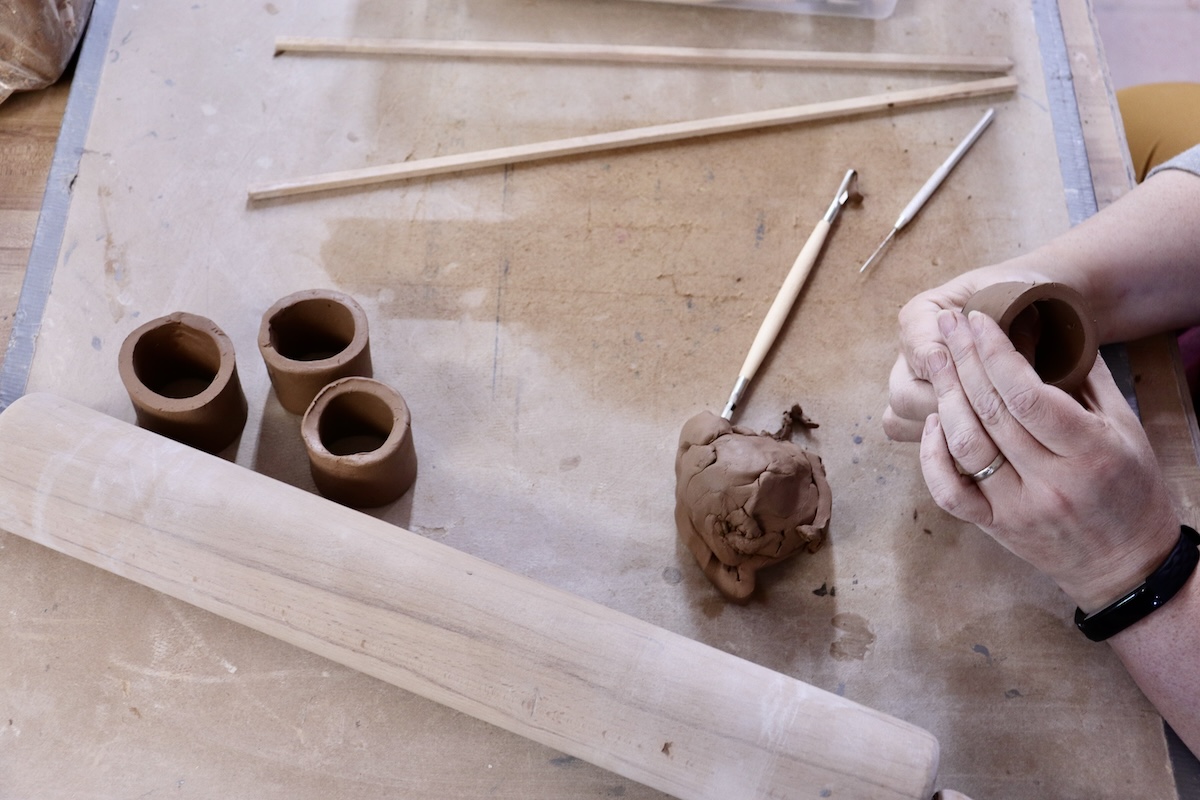 hand building with clay and pottery tools