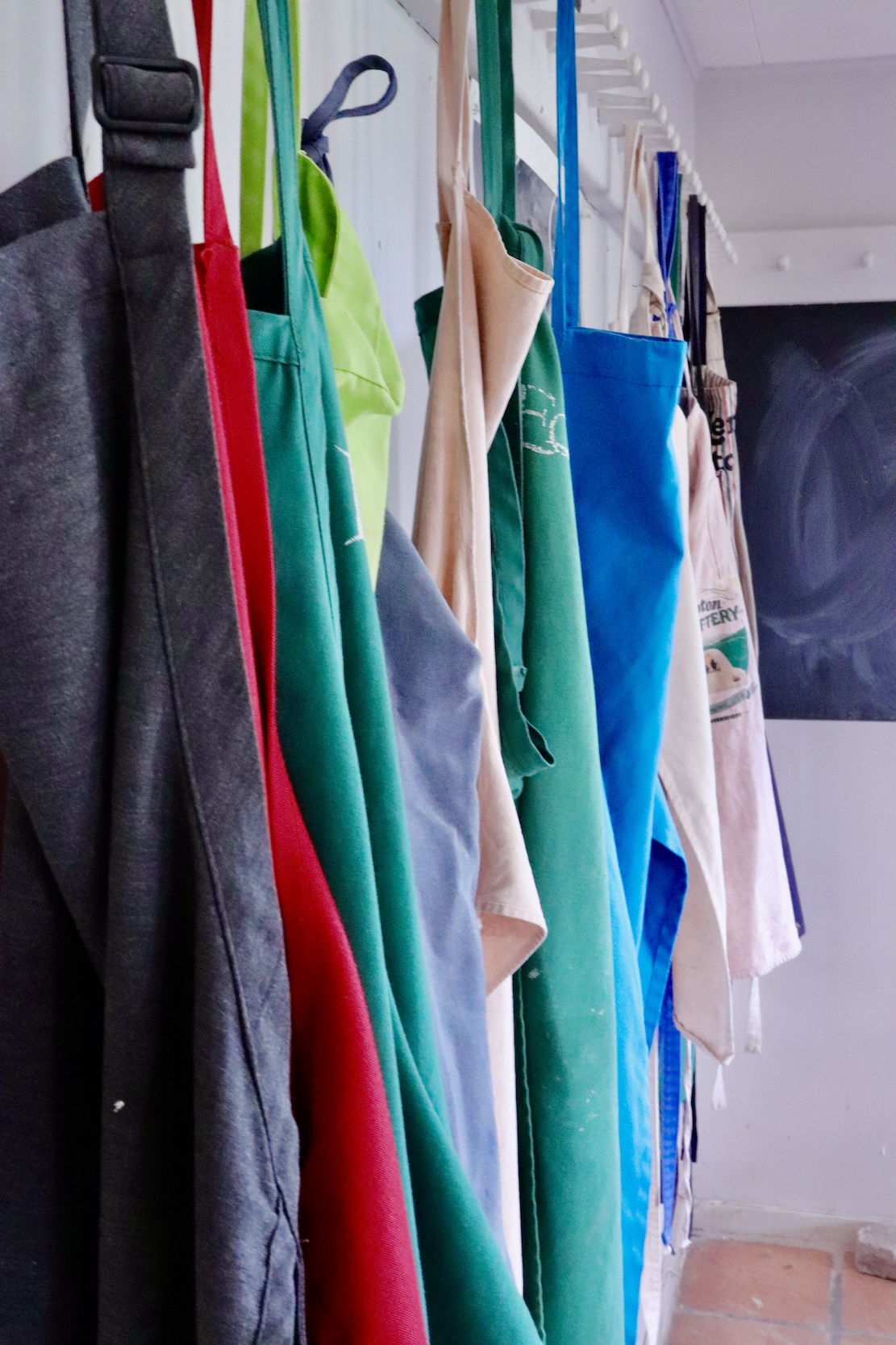 Aprons hanging on a wall