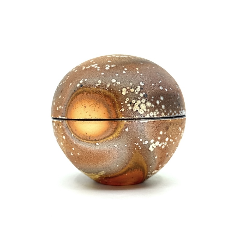 Soda fired clay lidded jar