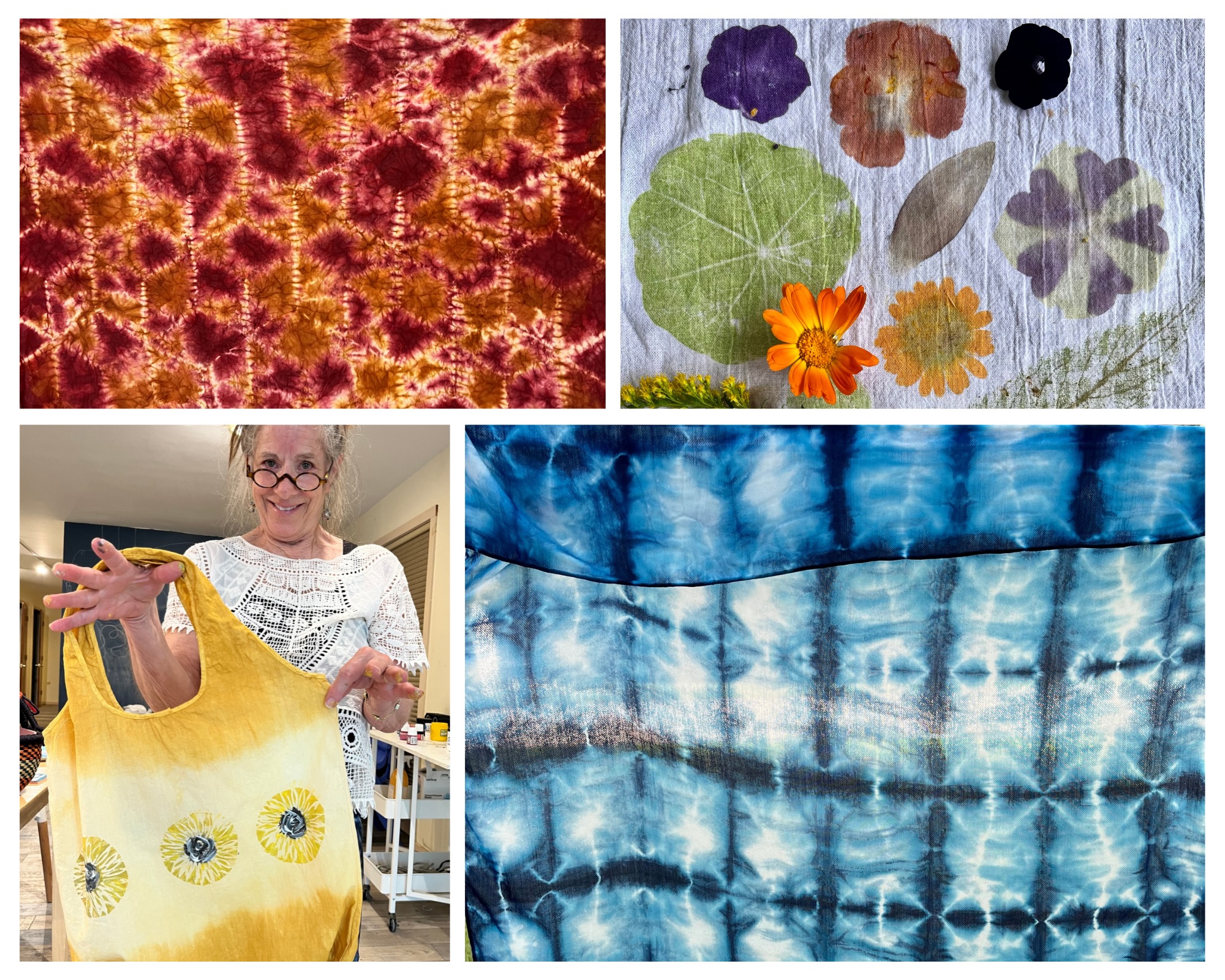 photo collage of fiber arts class